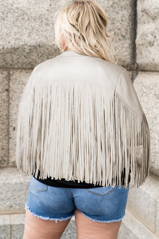 White Fringe Plus Size Cropped Jacket