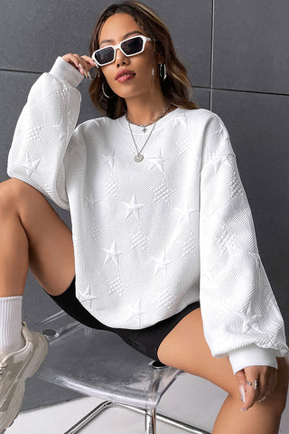 White Star Embossed Textured Drop Shoulder Sweatshirt