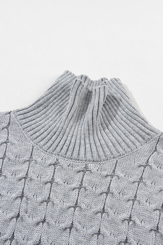 Medium Grey Cable Knit Turtleneck Batwing Sleeve Sweater