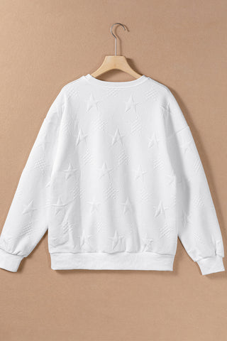 White Star Embossed Textured Drop Shoulder Sweatshirt