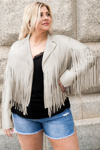 White Fringe Plus Size Cropped Jacket