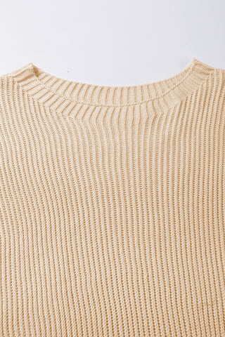 Apricot Short Sleeve Side Slit Oversized Sweater