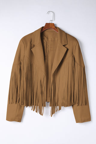 Camel Fringe Plus Size Cropped Jacket