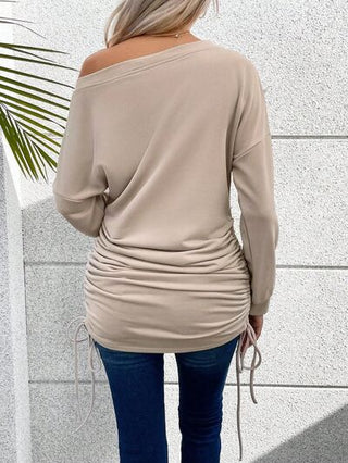 Ruched Single Shoulder Long Sleeve T-Shirt